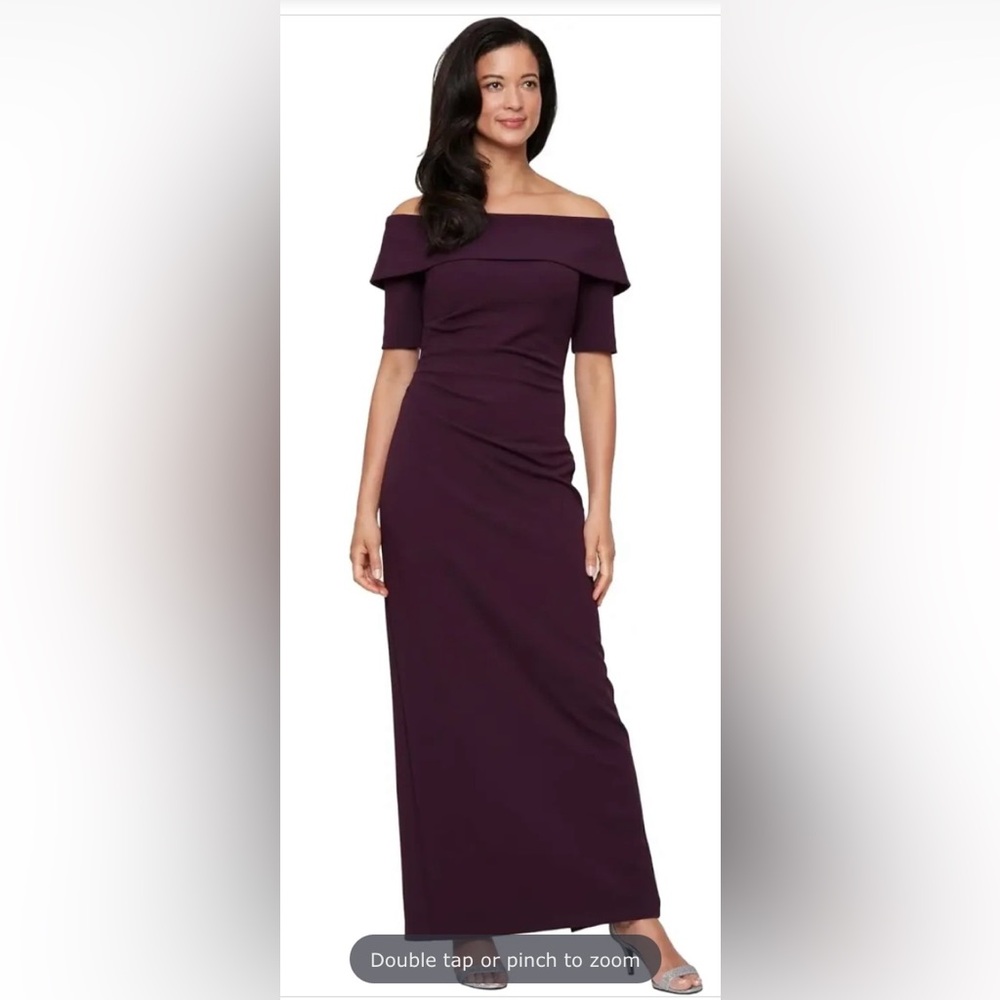 🪻Stretch Crepe off-the-Shoulder Gown, Aubergine, 8